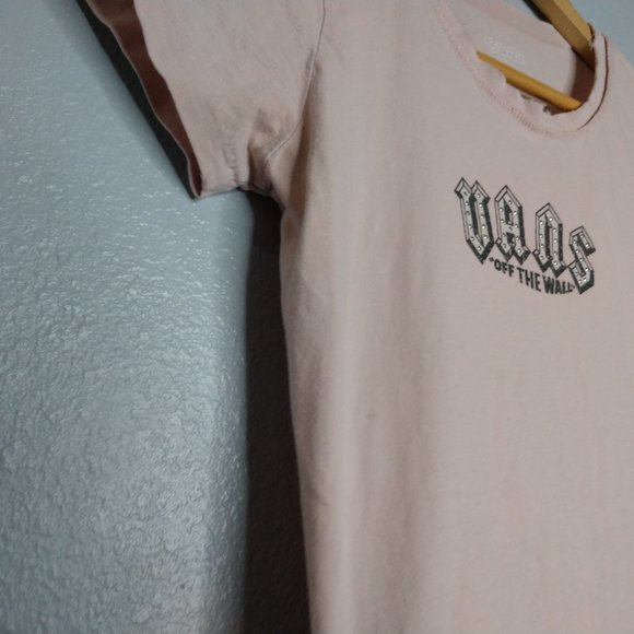 🖤 VANS Womens Small Light Pink Sheer Sequin Logo Short Sleeve Shirt Fringe - Picture 5 of 6